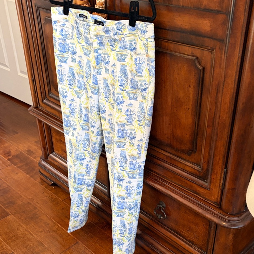 Talbots Blue and Yellow Patterned Ankle Jeans